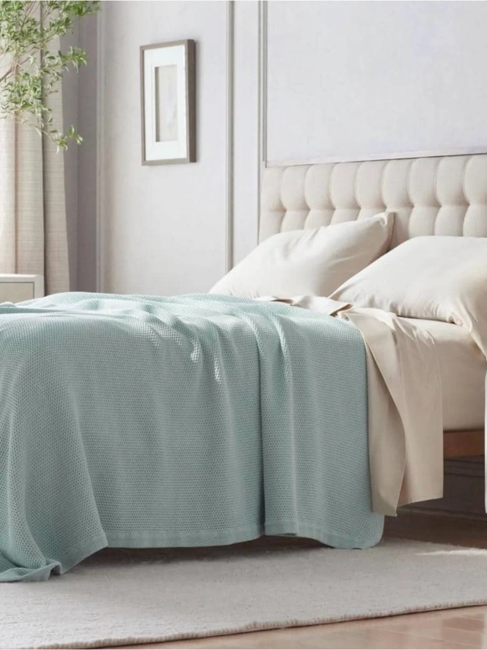 Legends Hotel Garter Stitch Cotton Blanket Full/Queen Cloud Blue NWT Retail $246